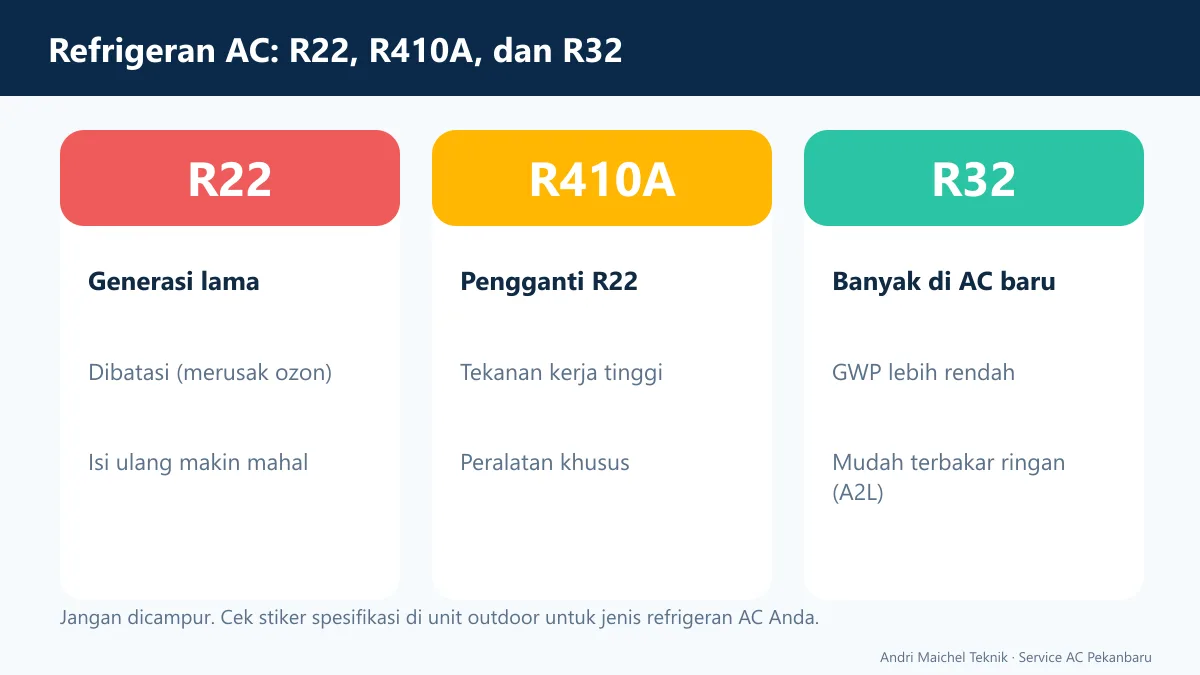 Tabel perbandingan R22, R410A, dan R32
