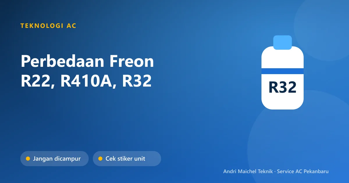 Perbandingan refrigeran AC R22, R410A, dan R32 pada label unit outdoor